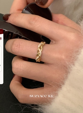 suzyacc kr复古风珐琅麻花戒指轻奢高级感小众设计食指戒可调节女