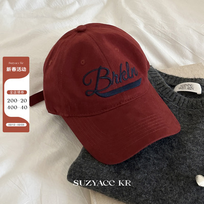 suzyacc kr秋冬红色字母棒球帽鸭舌帽女2026新款复古高级百搭帽子