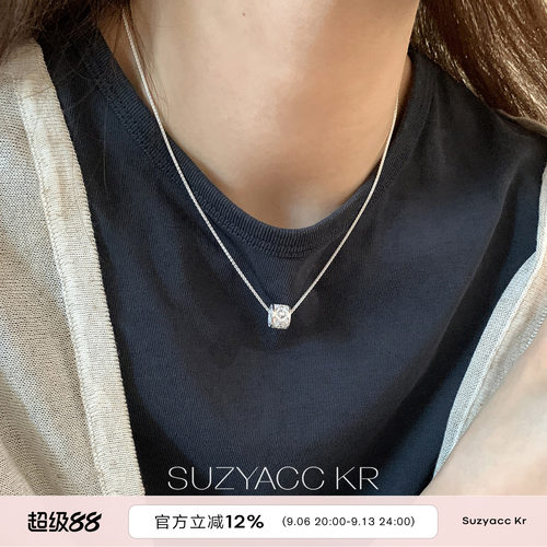suzyacc kr纯银精工雕花四叶花圆筒项链个性小众高级感毛衣链颈链