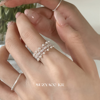 suzyacc kr蕾丝花边仿珍珠合成锆石戒指轻奢气质小众食指戒指环