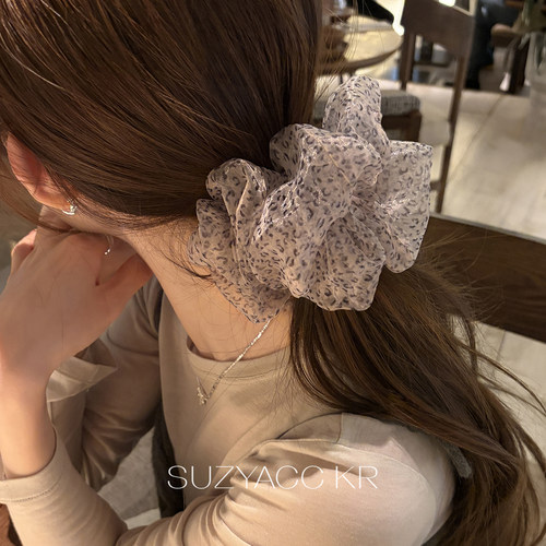 suzyacc kr豹纹网纱蓬松发圈头花女个性小众设计感低马尾皮筋发饰