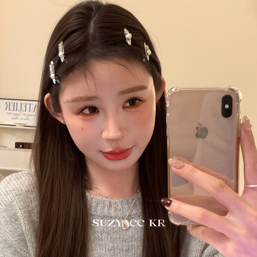 suzyacc kr层次水钻仿珍珠小号刘海夹侧边BB三角夹小众设计发夹