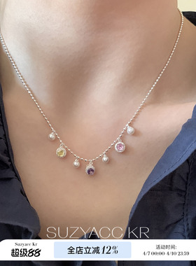 suzyacc kr彩色合成锆石吊坠珍珠项链2026新款小众设计锁骨链颈链