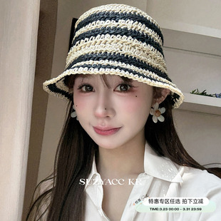 度假风条纹草帽防晒渔夫帽设计感遮阳帽显脸小 任选4件 99元