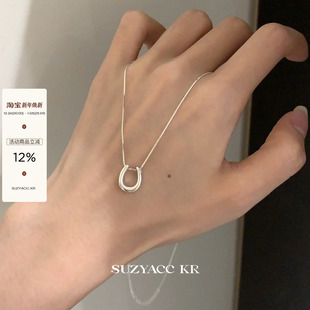 suzyacc 早秋气质小众高级毛衣链 kr极简风纯银马蹄扣项链2025新款