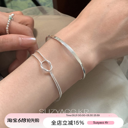 suzyacc kr小众设计感纯银交叉打结手链ins高级百搭显白开口手镯