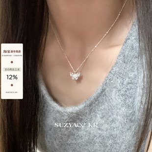 suzyacc kr纯银镂空蕾丝蝴蝶闪钻项链小众设计高级百搭毛衣锁骨链