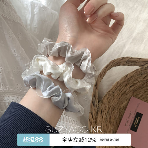 suzyacc kr法式少女花边缎面小肠圈简约小众百搭高级感皮筋头绳