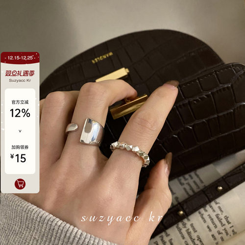 suzyacc kr小众设计感串珠纯银戒指女2024年新款潮食指戒时尚个性