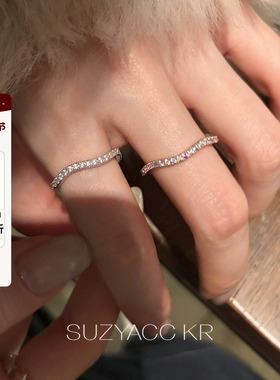 【新品限时2件88折】1.7 20点满钻合成锆石波浪开口戒指