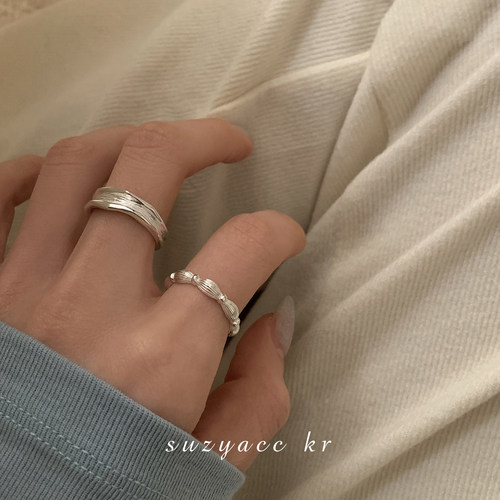 suzyacc kr小众设计肌理感纯银戒指女简约轻奢高级感食指戒可调节