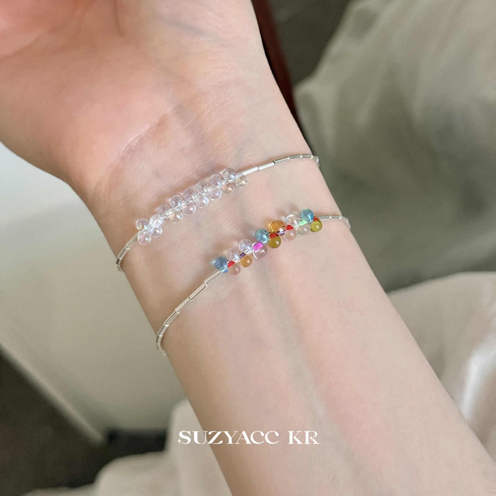 suzyacc kr手工银彩色泡泡串珠手链夏季清透简约琉璃手串ins手饰