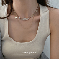 韩国水钻字母叠戴项链女时尚ins冷淡风高级感锁骨链简约气质颈链