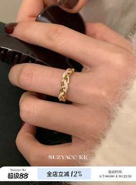 suzyacc kr复古风珐琅麻花戒指轻奢高级感小众设计食指戒可调节女