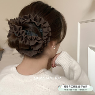 大号褶皱花边格纹发圈小众森系高级感盘发头绳女 任选4件 99元