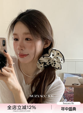 suzyacc kr黑白波点布艺发圈大肠圈法式复古低马尾绑头发皮筋头绳