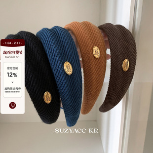 suzyacc kr秋冬复古金标高颅顶凹凸发箍女2025新款简约同期头箍