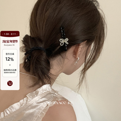 suzyacc kr气质水钻蝴蝶结边夹女2024新款轻奢小众高级感刘海发夹