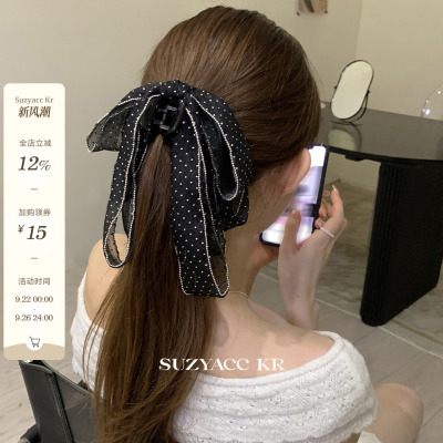 suzyacc kr烫钻蝴蝶结飘带抓夹马尾夹早秋个性小众超出片夹子头饰