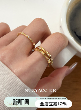 suzyacc kr合成锆石竹节戒指小众设计通勤百搭开口食指戒时尚指环