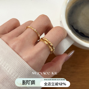 suzyacc 指环 kr合成锆石竹节戒指小众设计通勤百搭开口食指戒时尚