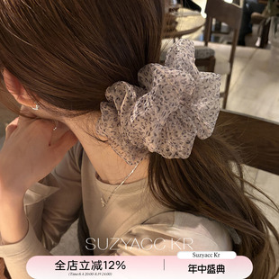 suzyacc kr豹纹网纱蓬松发圈头花女个性小众设计感低马尾皮筋发饰
