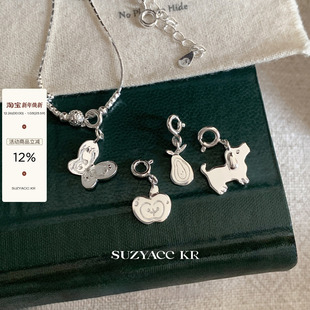 suzyacc 高级感百搭毛衣链女 kr小众设计纯银素链苹果梨子吊坠个性