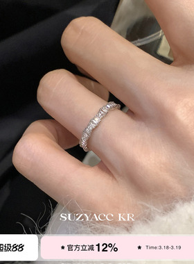 suzyacc kr轻奢排钻合成锆石戒指简约小众质感通勤食指戒百搭指环