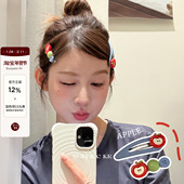suzyacc kr可爱童趣撞色苹果牛仔发夹刘海夹小众设计ins个性 边夹