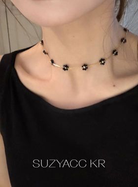 suzyacc kr黑尖晶雏菊花朵颈链复古小众个性设计感锁骨链夏季颈链