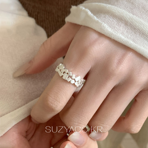 suzyacc kr不规几何拉丝戒指个性小众高级感食指戒可调节简约指环