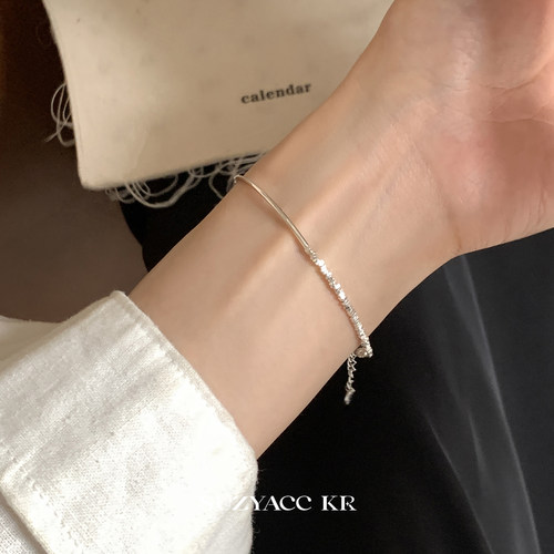 suzyacc kr百搭高级感碎银弯管纤细纯银手链轻奢气质简约小众手饰