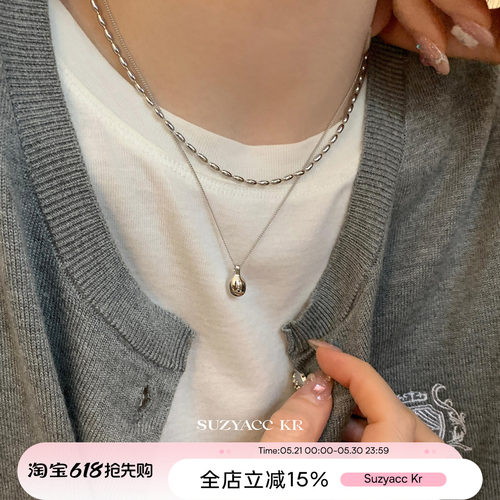 suzyacc kr小众高级感水滴吊坠双层项链女款2026新款简约豆豆链