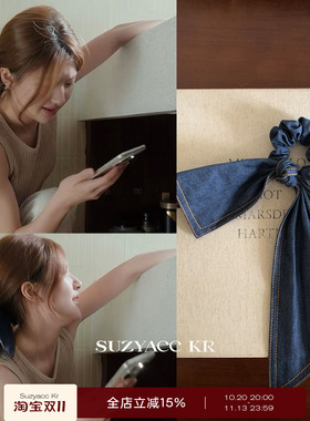 suzyacc kr赵露思同款牛仔蝴蝶结飘带发圈复古小众设计感皮筋头绳