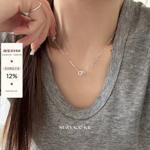 小众百搭锁骨链 2025新款 suzyacc kr极简风圆环双层纯银项链女款