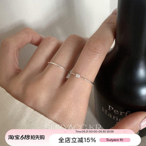 suzyacc kr纯银极细合成锆石戒指简约小众百搭叠戴高级感食指戒