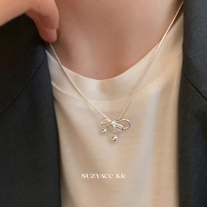 suzyacc kr纯银蛇骨蝴蝶结项链2024新款简约百搭小众设计感毛衣链