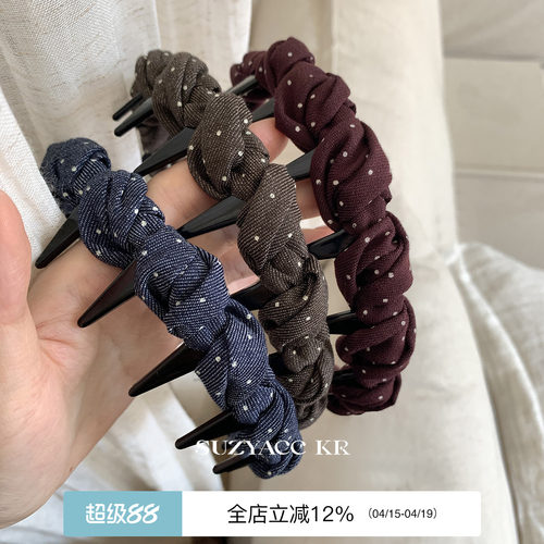 suzyacc kr波点扭结倒插梳发箍女2025新款复古小众设计感洗脸头箍