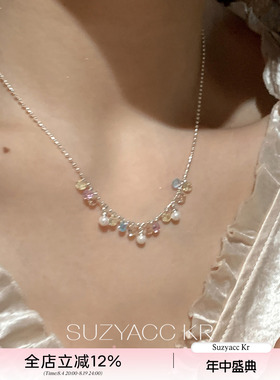suzyacc kr 甜妹风多巴胺彩锆珍珠项链2026新款小众设计感锁骨链