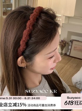 suzyacc kr绒感红色毛线倒插梳发箍女2025新款显白简约百搭头箍