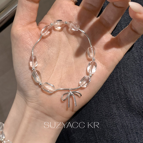 suzyacc kr白水晶蝴蝶结纯银手串简约小众高级感显白温柔百搭手链