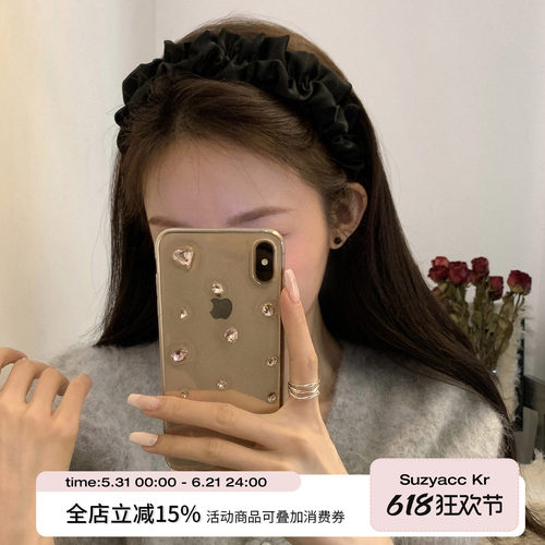 褶皱高颅顶黑色发箍复古气质
