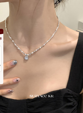 suzyacc kr轻奢超闪合成锆石吊坠碎银项链2024新款气质高级锁骨链