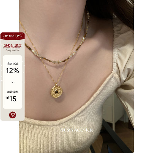 suzyacc kr中古风天然石串珠美拉德叠戴项链轻奢小众老钱风锁骨链