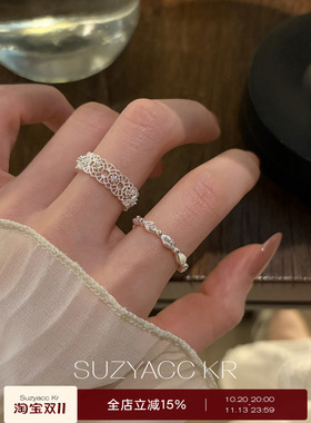 suzyacc kr 显白镂空蕾丝花边戒指日常可调节精致复古高级食指戒