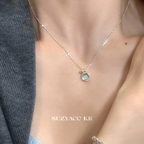 suzyacc kr纯银小清新海蓝宝项链女2026新款ins轻奢小众高级颈链