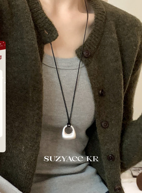 suzyacc kr极简风金属坨坨黑绳毛衣链女小众设计个性高级感长项链