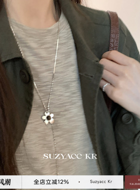 suzyacc kr虎眼石花朵抽拉毛衣链简约个性小众设计感可调节长项链