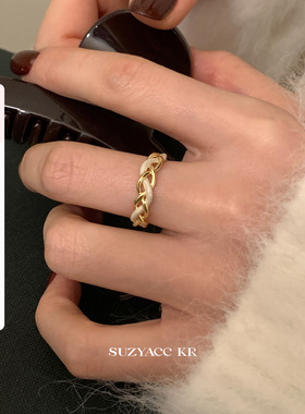 suzyacc kr复古风珐琅麻花戒指轻奢高级感小众设计食指戒可调节女