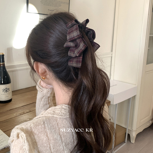 kr格纹蝴蝶结香蕉夹大号复古小众百搭质感后脑勺盘发发夹 suzyacc